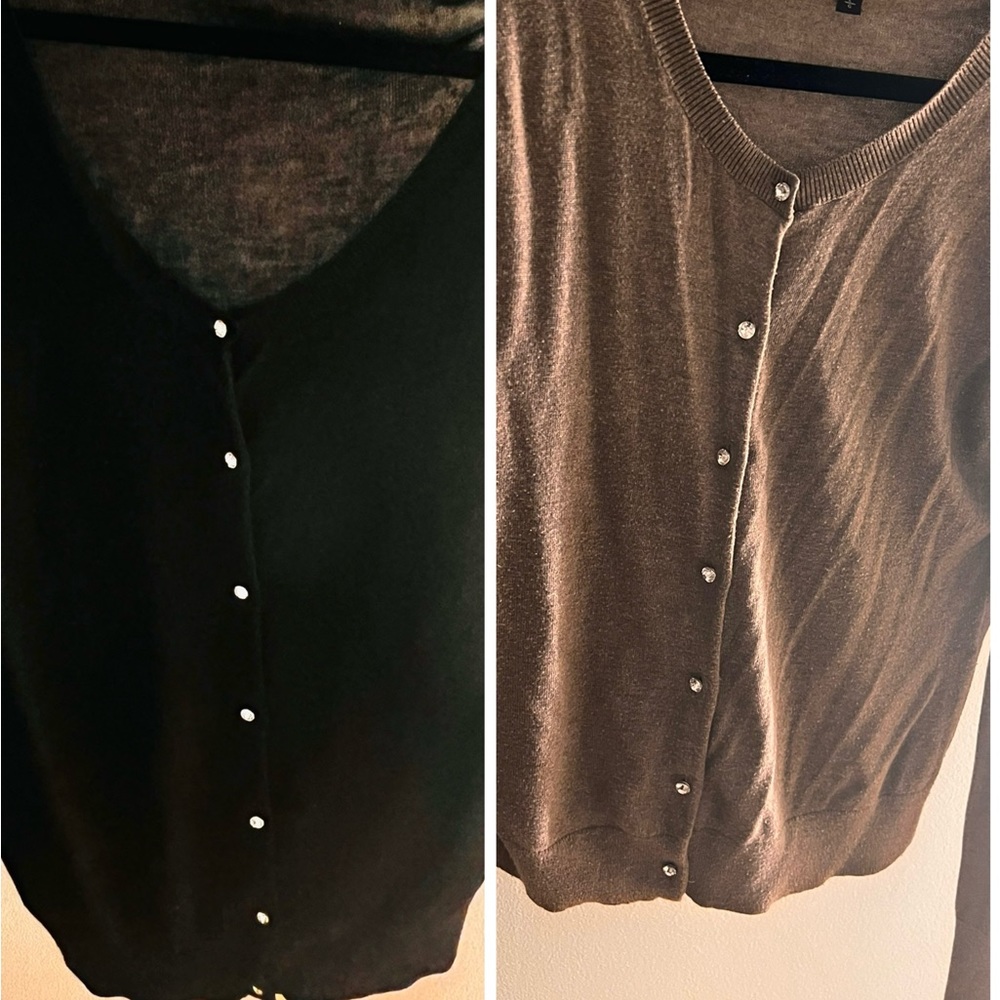 2 Express sweaters with crystal buttons.black (M), Tan(L)all fit sz4-6